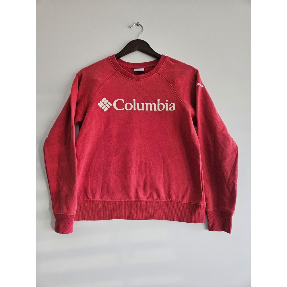 Columbia Logo Crewneck Sweatshirt‎ S Raglan Rust Red Classic Fleece Vtg